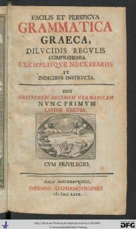 Facilis Et Perspicva Grammatica Graeca, Dilvcidis Regvlis Comprehensa, Exemplisqve Necessariis Et Indicibvs Instrvcta