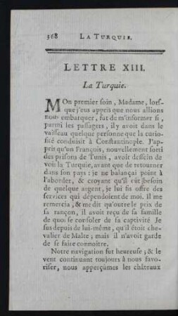 Lettre XIII. La Turquie.