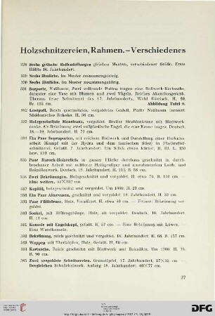 Holzschnitzereien, Rahmen, Verschiedenes (Nr. 328-402)