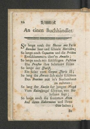 An einen Buchhändler.