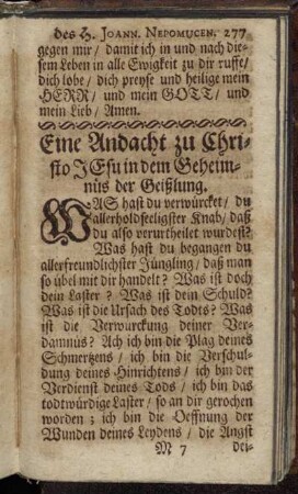 Eine Andacht zu Christo Jesu in dem Geheimnüs der Geißlung.