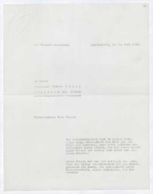 Brief von Gerhart Hauptmann an Robert Faesi