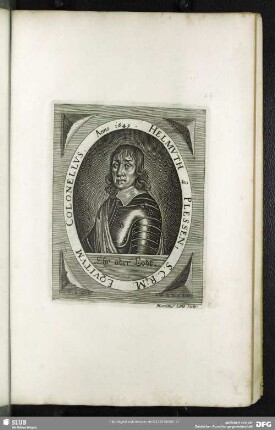 Helmuth a Plessen, S.C.Rq[ue] M. Equitum Colonellus Anno 1649.