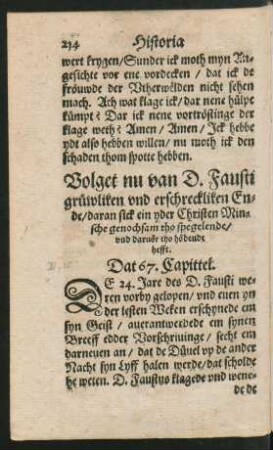 Volget nu van D. Fausti grüwliken und erschreckliken Ende ... Dat 67. Capittel.