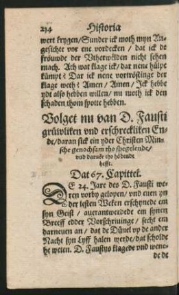 Volget nu van D. Fausti grüwliken und erschreckliken Ende ... Dat 67. Capittel.