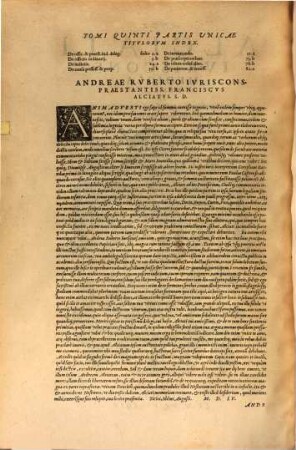 Andr. Alciati In Digestorum titulos aliquot, pagina quarta enumeratos, commentaria, 5. In decretalium titulos aliquot commentaria