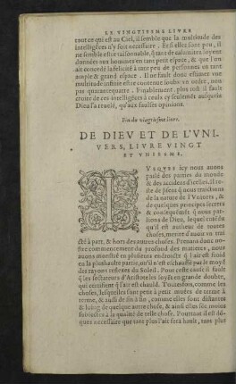 De dieu et de l'univers, Livre vingt et uniesme.