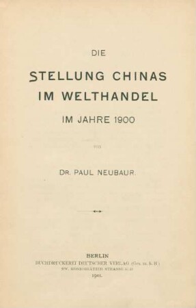 Die Stellung Chinas im Welthandel im Jahre 1900