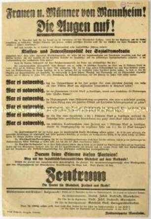 Aufruf der Zentrumspartei zur Mannheimer Stadtverordnetenwahl 1926