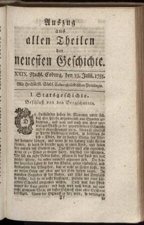 XXIX. Nachl. Coburg, den 19. Julii. 1755.