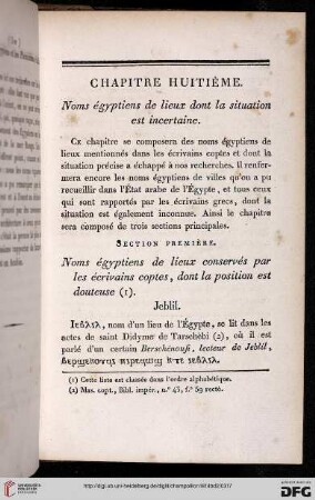 Chapitre huitième: Noms égyptiens de lieux dont la situation est incertaine