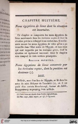 Chapitre huitième: Noms égyptiens de lieux dont la situation est incertaine