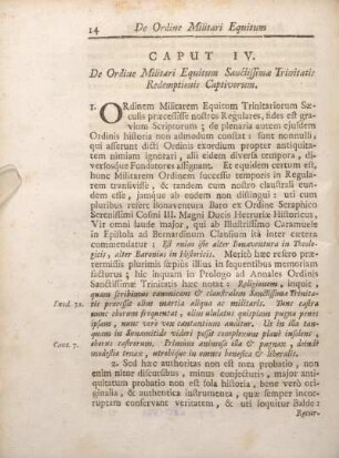 Caput IV. De Ordine Militari Equitum Sanctissimae Trinitatis Redemptionis Captivorum.
