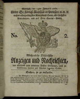 No. 2. Montags, den 14ten Januarii 1760.