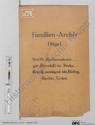 Quellenmaterial zur Ahnentafel von Bertha Eichhoff. [siehe auch auszugsweise Abschrift in WA 9 d 302]