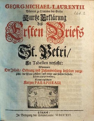 Kurtze Erklärung des ersten Briefs St. Petri