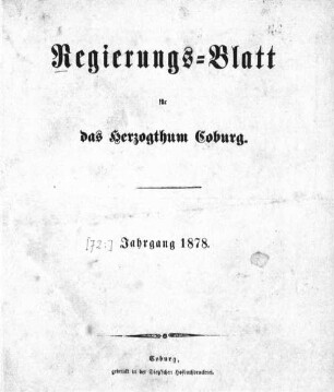 Regierungs-Blatt für das Herzogtum Coburg. 1878