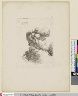 Un homme vu de profil et tourné vers la droite [Kopf eines bärtigen Mannes mit orientalischem Kopfschmuck]