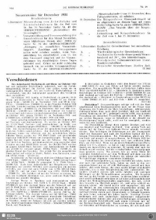 Steuertermine für Dezember 1931