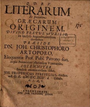 Literarum Et speciatim Graecarum Originem