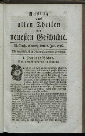 III. Nachl. Coburg, den 17. Jan. 1756.