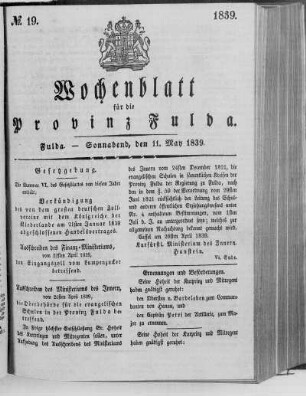 No. 19, Ausgabe vom 11. Mai 1839