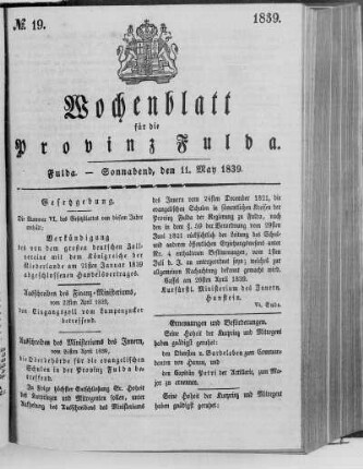 No. 19, Ausgabe vom 11. Mai 1839