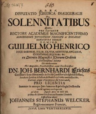 Disputatio juridica inauguralis de solennitatibus