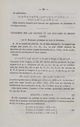 THÉORÈMES SUR LES COURBES ET LES SURFACES DU SECOND ORDRE.