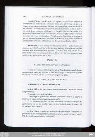 Partie V. Clauses militaires, navales et aériennes.