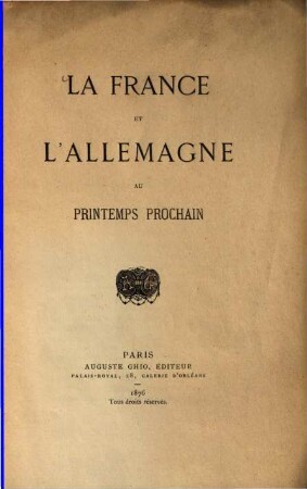 La France et l'Allemagne au printemps prochain