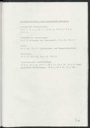 Die Handschriften, nach Sachgruppen geordnet