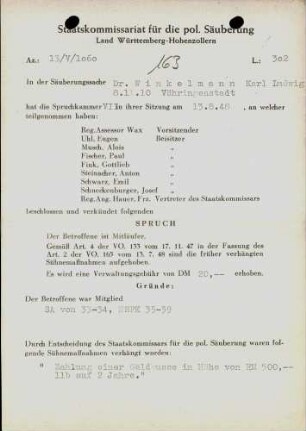 Winkelmann, Karl Ludwig, Dr.