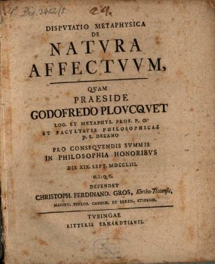 Dispvtatio Metaphysica De Natvra Affectvvm