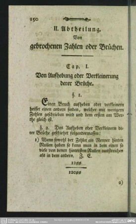 II. Abtheilung. Von gebrochenen Zahlen oder Brüchen