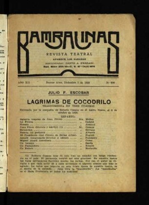 Lágrimas de cocodrilo . tragicomedia en tres actos