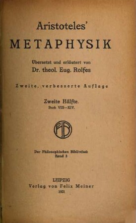 Aristoteles' Metaphysik. 2 = 3