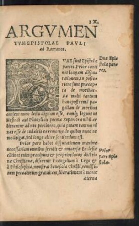 Argumentum Epistolae Pauli ad Romanos.