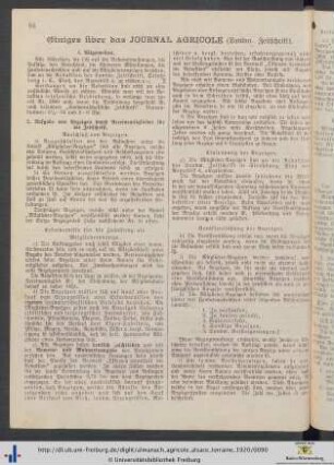 Einiges über das Journal agricole.