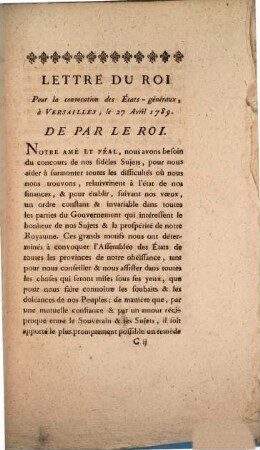 Lettre Du Roi Pour La Convocation Des États-Généraux À Versailles, le 27 Avril 1789, Et Règlement Y Annexé, Pour Le Roussillon