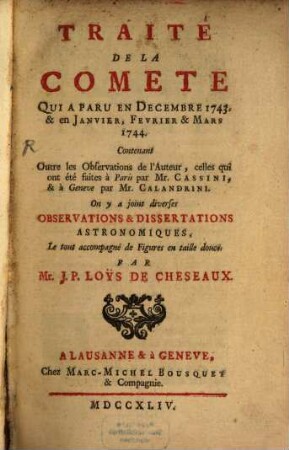Traité de la Comete ... 1743