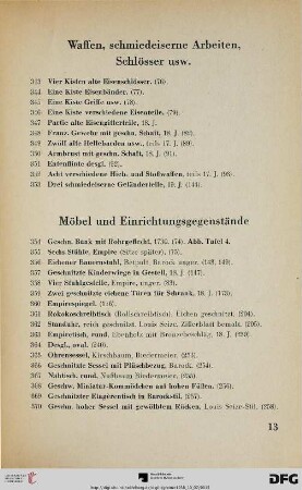 Waffen, schmiedeiserne Arbeiten, Schlösser usw. (Nr. 343-353)