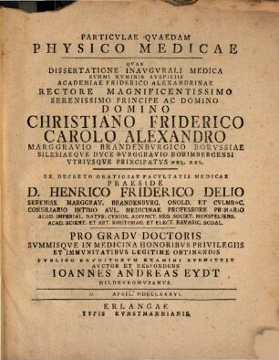 Particvlae Qvaedam Physico-Medicae