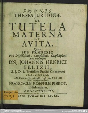 Theses Iuridicae De Tutela Materna Et Avita