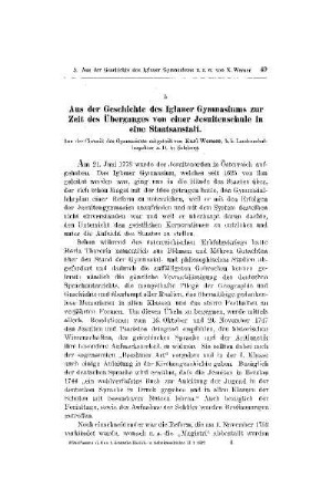 Aus der Geschichte des Iglauer Gymnasiums zur Zeit des Überganges von einer Jesuitenschule in eine Staatsanstalt