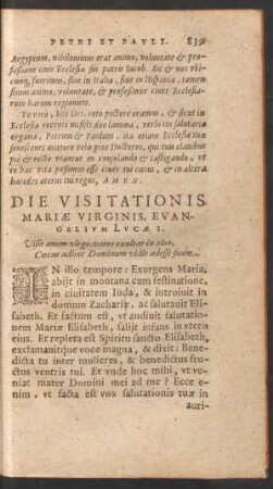 Die Visitationis Mariae Virginis ...
