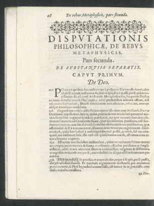 Disputationis Philosophicae, De Rebus Metaphysicis. Pars secunda. De Substantiis Separatis.