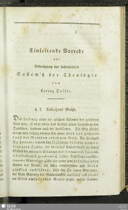 Einleitende Vorrede zur Uebersetzung des Leibnitzischen System's der Theologie
