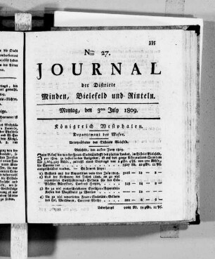 Journal der Districte Minden, Bielefeld und Rinteln im Weser-Department