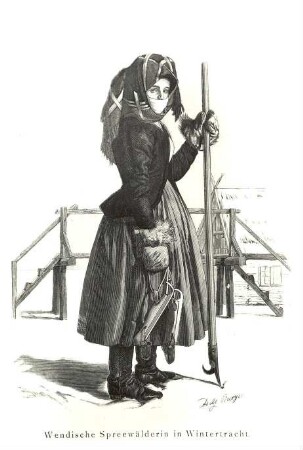 Winterliche Alltagstracht im Spreewald : Kleidung - niedersorbische Tracht. Ort: Błóta / Spreewald. Niedersorbische winterliche Alltagstracht aus dem Spreewald.